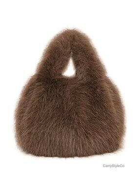 Faux Fur Fluffy Winter Tote Bag Cute Furry Bucket Handbag for Women